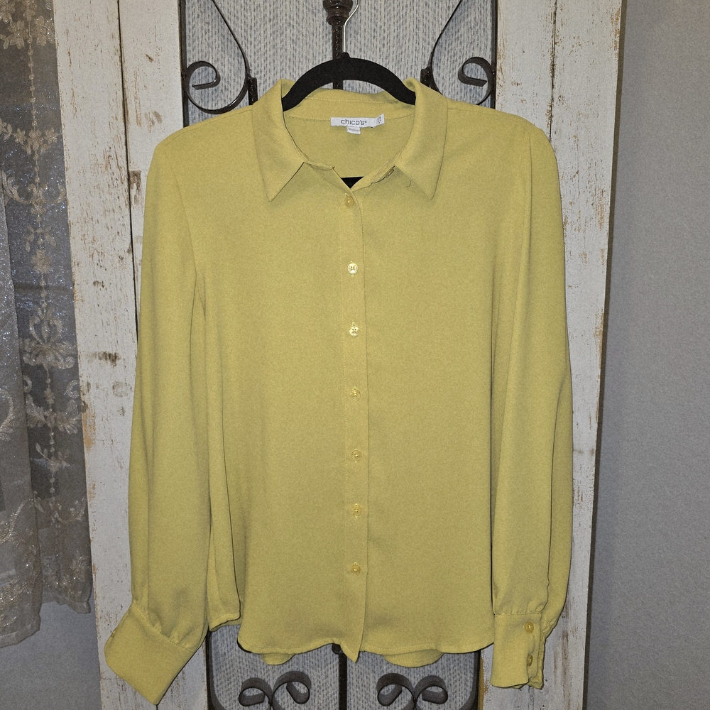 Chico's Women's Yellow Button-Up Blouse - Picture 2 of 8